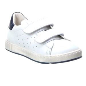 Naturino Sz 34 Hasselt 2 White and Blue Velcro Leather Sneaker NEVER WORN